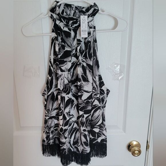 New York & Company Tops - New York & Company Black and White Floral Halter Top NWTS Size Xl